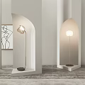 Modern Floor Lamps In Arched White Niches With Metal Bases And Soft Lighting