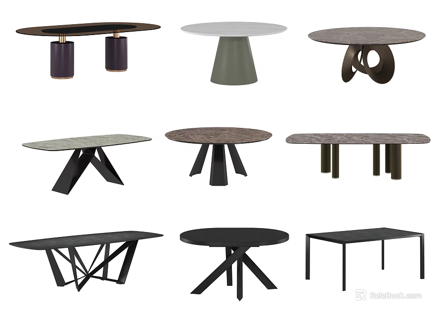 Modern Dining Tables With Various Shapes And Unique Base Designs 3d model