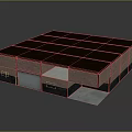 Single Story Building Model With Red Brick Walls And Gray Roof Panels