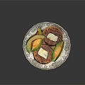Delicious Pancakes Topped With Butter And Fresh Cantaloupe Melon Slices Served On Elegant Decorative Plate