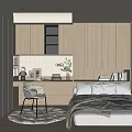 Modern Tatami Bedroom Interior Design With Tatami Bed Desk Chair And Storage Cabinets