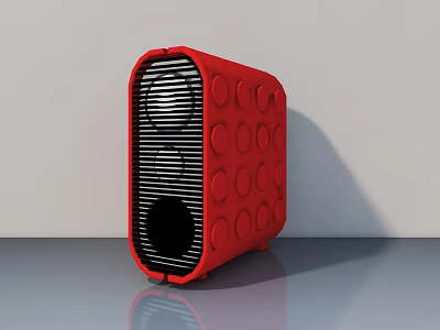 Red Modern Hinged Door With Circular Design Elements And Striped Patterns 3d model