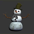 Cute Snowman Character With Green Hat Gray Scarf Branch Arms And Snow Body