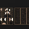 Modern Decorative Partition Featuring Geometric Circular Grid Patterns And Gold Bronze Frame 3d model