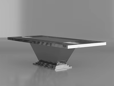Modern Metallic Dining Table With Sleek Reflective Surface And Unique Base Design 3d model