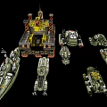 Characters And Biological Mechanical Models With Warships Tanks Platforms Green Yellow Structures