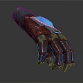 Futuristic Metallic Mechanical Arm With Red Blue Accents And Articulated Fingers