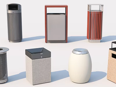 Public Trash Bins With Different Designs Various Materials And Modern Styles 3d model