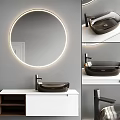 Modern Bathroom Vanity With Circular Illuminated Mirror Black Washbasin And White Cabinet