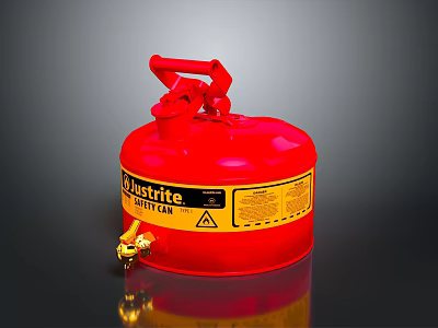 Red Justrite Safety Can Fire Extinguisher with Yellow Label Red Handle and Brass Valve 3d model