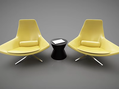 Modern Yellow Lounge Chair Set With Two Chairs Small Black Round Table Metal Legs 3d model