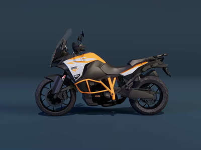 Orange And White Adventure Motorcycle With Windshield Black Frame And Rear Seat 3d model