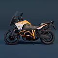 Orange And White Adventure Motorcycle With Windshield Black Frame And Rear Seat