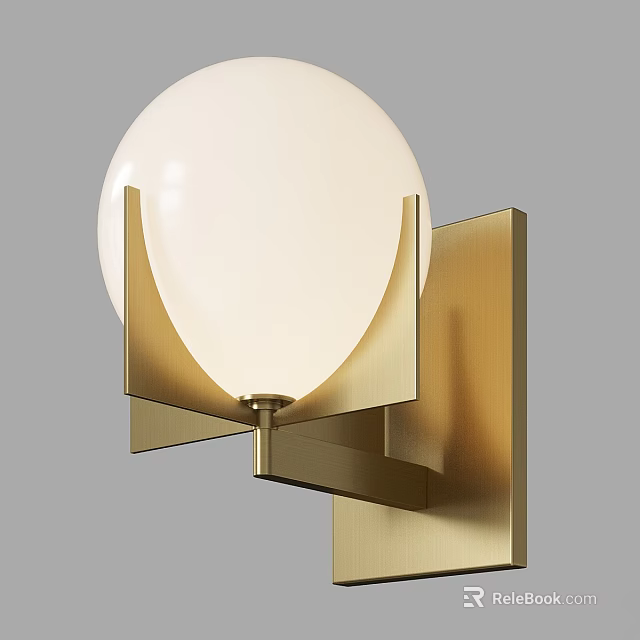 Modern Wall Lamp With Golden Bracket And White Spherical Lampshade Design 3d model 