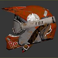 Red Worn Weapon Tactical Helmet With Scratched Goggles And Rossi Logo