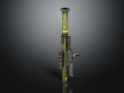 Green Military Rocket Launcher with Yellow Stripes and Metal Grip Vertical 3d model