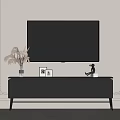 Modern Living Room TV Stand With Black TV Decorative Items And Molding Wall