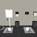 Modern Bathroom Facility With Squat Toilets Tank Trash Bins Mop And Accessories