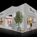 Modern White Exhibition Booth With Green Plant Display Panels And Lighting