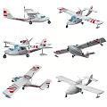 Helicopter Models With White Body Red Stripes In Six Different Angles 3d model