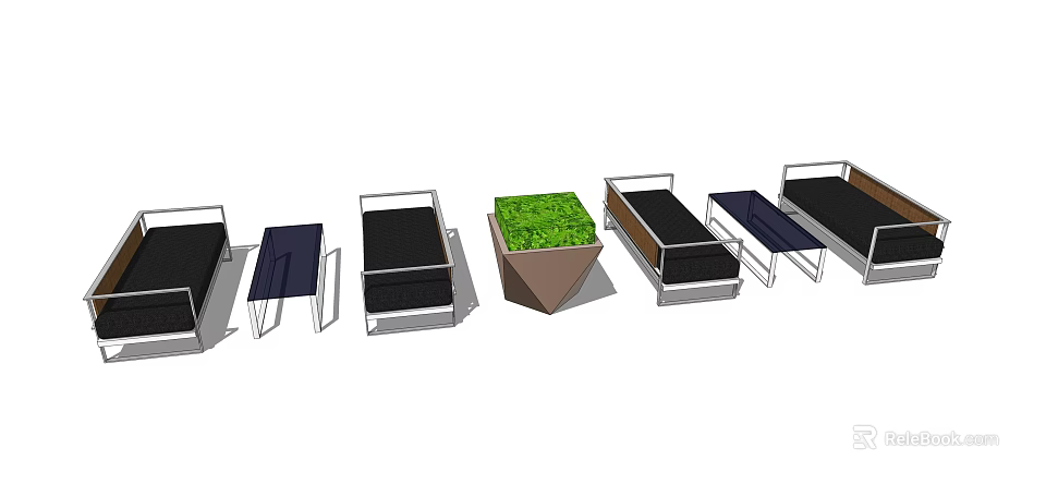 Outdoor Sofa Multiple Styles with Green Planter for Garden Patio 3d model 