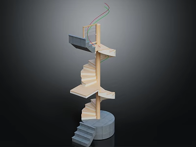Spiral Staircase Model With Wooden Steps And Concrete Base Structure 3d model