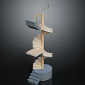 Spiral Staircase Model With Wooden Steps And Concrete Base Structure 3d model