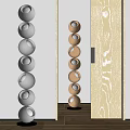 Sculpture Carving Stacked Spherical Artworks with White and Brown Hollowed Holes Indoor by Wooden Frame