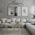 Modern Light Gray Sectional Sofa With Coffee Table Abstract Wall Art And Throw Pillows 3d model