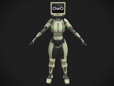 Humanoid Robot Design With Screen Head OWO Display And Mechanical Gray White Green Body 3d model