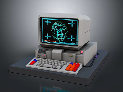 Vintage Computer With Retro Design Featuring Globe Graphic On Screen And Classic Keyboard 3d model