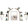 Stylish Wall Cabinets With Arched Design Books Decorative Plants And Artwork 3d model