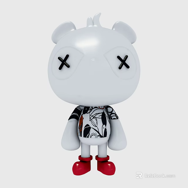White Bear Shaped Decorative Ornament Set With Cross Eyes Black White Patterned Clothes Red Shoes 3d model 