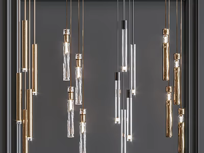 Modern Slim Hanging Pendant Lights With Metal And Glass Design For Interior Decor 3d model