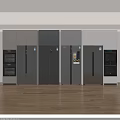 Modern Kitchen Interior With Multiple Stainless Steel Refrigerators And Freezers 3d model