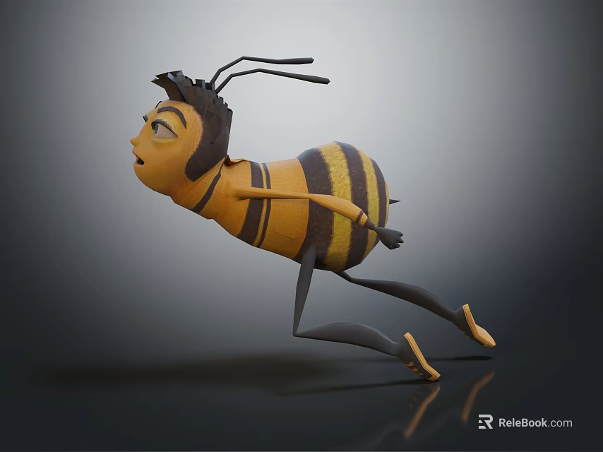 Playful Cartoon Bee Character With Human Like Facial Features Yellow Black Stripes And Slender Legs 3d model 
