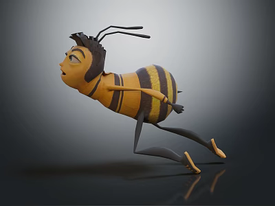 Playful Cartoon Bee Character With Human Like Facial Features Yellow Black Stripes And Slender Legs 3d model