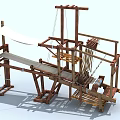 Traditional Wooden Loom Structure With Wooden Frame And Weaving Threads