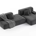 Modern Three-Seater Velvet Sofa Modular Design with Plush Cushions and Multiple Gray Tones
