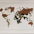 Colorful Wooden World Map Wall Decor With White Frame And Detailed Continents