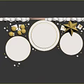 White And Gold Commercial Display Stands With Pink Circular Elements Cloud Decorations And Gold Balloons