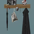 Wooden Wall Hook Rack With Umbrella Canvas Bag Cap Keys And Coat