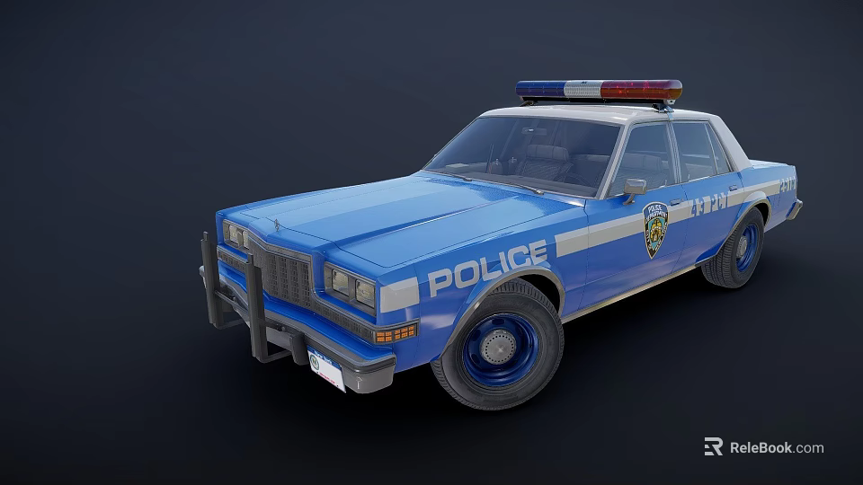 Classic Blue Police Car With Roof Lights 1121 Badge And POLICE Lettering 3d model 