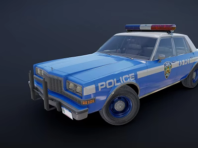 Classic Blue Police Car With Roof Lights 1121 Badge And POLICE Lettering 3d model
