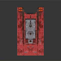 Red Themed Cartoon Scene Featuring Mechanical Structure Control Panel Circular Window And Glowing Details