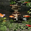 Vibrant Aquarium Fish Tank With Colorful Koi Fish Green Aquatic Plants And Decorations