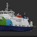 Island Ferry With Green White Blue Hull And Orange Lifeboat On Deck
