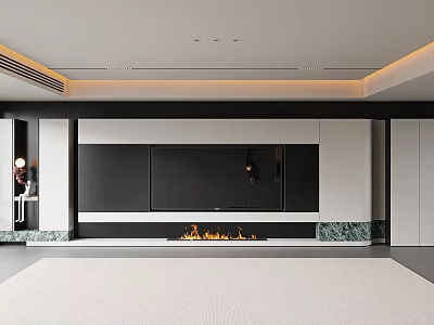Modern Living Room Interior Design With TV Wall Fireplace And Marble Accents 3d model