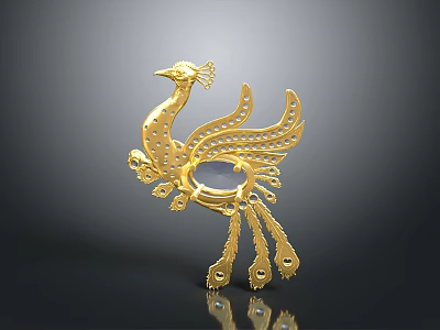 Golden Phoenix Shaped Decorative Home Accessory With Intricate Design And Circular Transparent Part 3d model