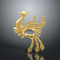 Golden Phoenix Shaped Decorative Home Accessory With Intricate Design And Circular Transparent Part